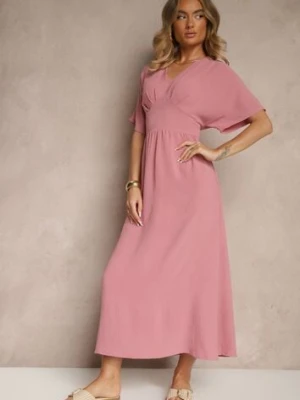 Ciemnoróżowa Sukienka z Bawełną i Marszczoną Górą Filaviela j&x