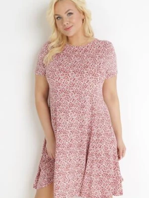 Ciemnoróżowa Trapezowa Sukienka Mini w Kwiatowy Wzór Aganis sweet&girl