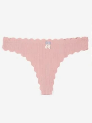 Ciemnoróżowe Bawełniane Majtki Stringi z Prążkowanej Tkaniny Eziane