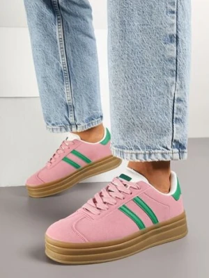 Ciemnoróżowe Klasyczne Sneakersy na Niewysokiej Platformie Terilee