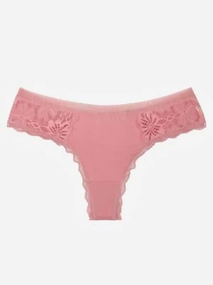 Ciemnoróżowe Majtki Stringi z Subtelną Koronką z Bawełną Adriedah han