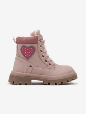 Ciemnoróżowe Płaskie Sznurowane Botki Trapery Ozdobione Sercem Lerissae vices