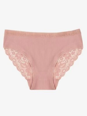 Ciemnoróżowe Prążkowane Majtki Figi z Bawełny Zdobione Koronką Erwelia han
