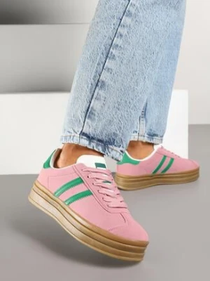 Ciemnoróżowe Sneakersy na Platformie z Minimalistycznymi Przeszyciami Teritha