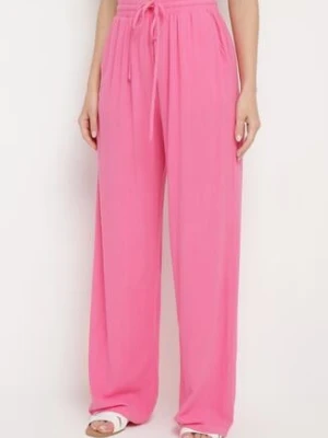 Ciemnoróżowe Wiskozowe Spodnie z Lnem o Szerokich Nogawkach Almaris retro & icone