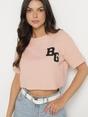 Ciemnoróżowy Bawełniany T-shirt Oversize o Krótkim Kroju Zariona h&s