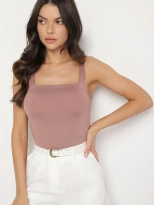 Ciemnoróżowy Dopasowany Top z Wiskozą na Szerokich Ramiączkach Limare by swan