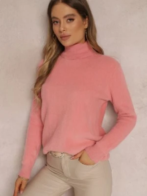 Ciemnoróżowy Golf Wełniany Długi Lezura j&x