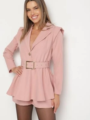 Ciemnoróżowy Kombinezon w Stylu Garniturowym z Paskiem i Ozdobnym Guzikiem Arazia new collection