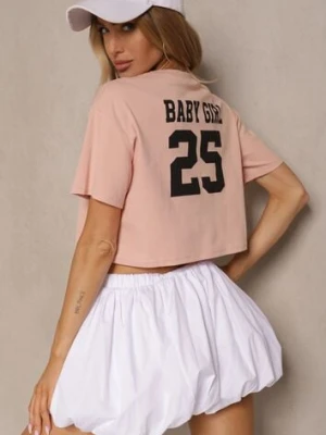 Ciemnoróżowy Krótki T-shirt z Bawełny o Kroju Oversize Zarvela h&s