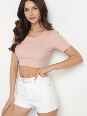 Ciemnoróżowy Prążkowany T-shirt z Bawełną Adlesa