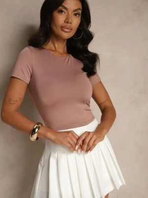 Ciemnoróżowy T-shirt Cropped z Wiskozą Efranessa by swan