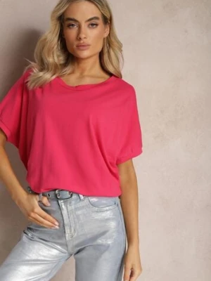 Ciemnoróżowy T-shirt Oversize o Przedłużonym Kroju Echinopa