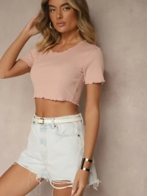 Ciemnoróżowy T-shirt z Bawełną z Prążkowanej Dzianiny Adlesse