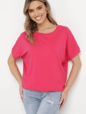 Ciemnoróżowy T-shirt z Krótkimi Rękawami i Dłuższym Tyłem Cercisa