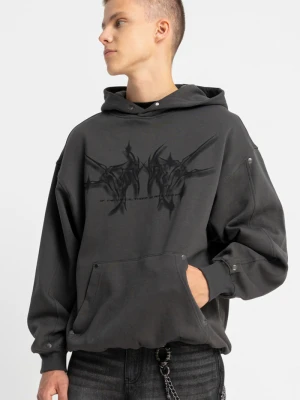 Ciemnoszara bluza OVERSIZE z kapturem z autorska grafiką z przodu Reporter