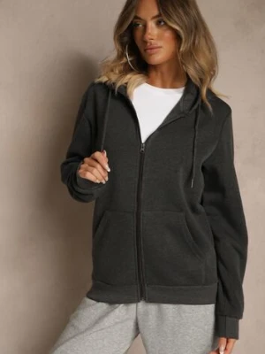 Ciemnoszara Bluza Rozpinana z Kapturem z Bawełną Ozdobiona Sznurkami Odiola swest