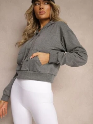 Ciemnoszara Bluza z Kapturem i Bawełną Ozdobiona Ściągaczami Evianae j.style