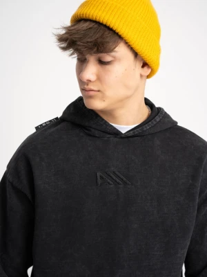 Ciemnoszara bluza z kapturem z efektem sprania Reporter