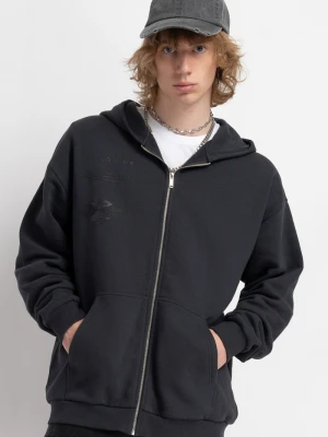 Ciemnoszara bluza z kapturem z minimalistyczną grafiką z przodu Reporter