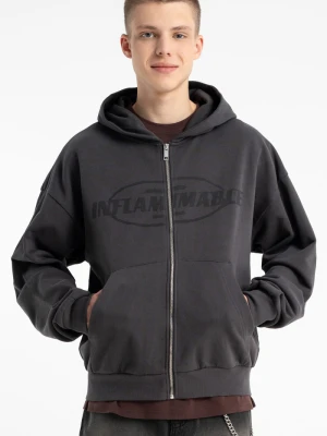 Ciemnoszara bluza BOXY z kapturem zapinana na zamek Reporter