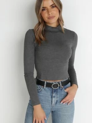 Ciemnoszara Bluzka Crop Top z Półgolfem Volei