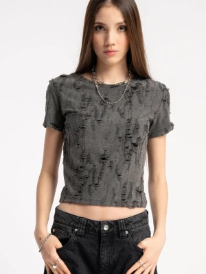 Ciemnoszara bluzka z efektem puszczonych oczek Reporter