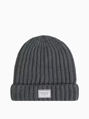 Ciemnoszara czapka beanie z grubym warkoczowym splotem Puccini