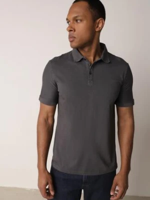 Ciemnoszara Gładka Koszulka Polo o Klasycznym Kroju Sinopea