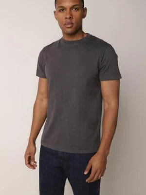 Ciemnoszara Gładka Koszulka T-shirt z Bawełny o Prostym Kroju Sarusa