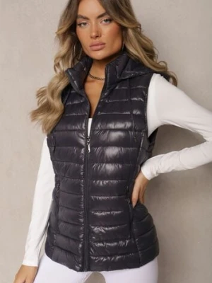 Ciemnoszara Kamizelka Ozdobiona Pikowaniem i Kapturem Mivandra j.style