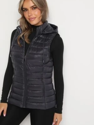 Ciemnoszara Klasyczna Pikowana Kamizelka na Suwak z Kapturem Mivora j.style