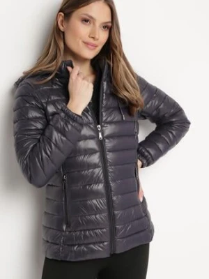 Ciemnoszara Kurtka Pikowana z Odpinanym Katurem Rilevama