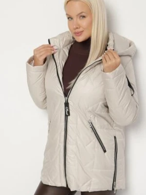 Ciemnoszara Pikowana Kurtka Ozdobiona Pikowaniem z Odpinanym Kapturem Falerosa swest