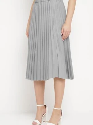 Ciemnoszara Plisowana Spódnica Midi z Wyższym Stanem Isolara