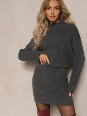 Ciemnoszara Prosta Spódnica z Dzianiny z Domieszką Wełny z Gumką w Talii Parilae acajo