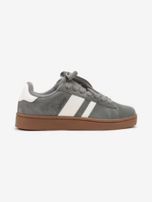 Ciemnoszare Buty Sportowe z Naturalnego Zamszu z Przeszyciami Palaviela