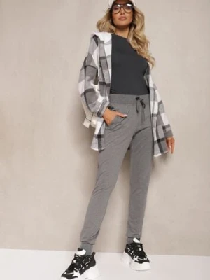 Ciemnoszare Dresowe Spodnie o Klasycznym Fasonie z Gumką w Pasie Ivemia j.style