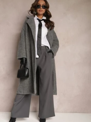 Ciemnoszare Eleganckie Spodnie Dzwony z Ozdobnymi Patkami w Pasie Nattas lily rose