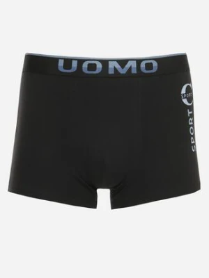 Ciemnoszare Gładkie Majtki Bokserki z Bawełny z Gumką i Napisem Klevista