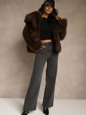 Ciemnoszare Jeansy High Waist z Szerokimi Nogawkami Vetimira