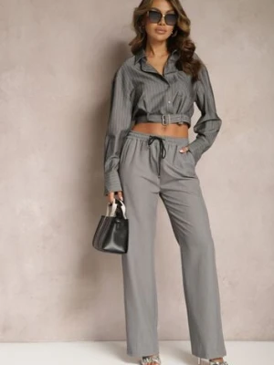 Ciemnoszare Klasyczne Spodnie z Gumką w Pasie i Sznurkiem Celarstia lily rose