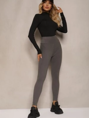 Ciemnoszare Legginsy High Waist z Metaliczną Ozdobą Batila