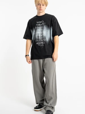 Ciemnoszare spodnie dresowe BAGGY z modnymi przeszyciami Reporter