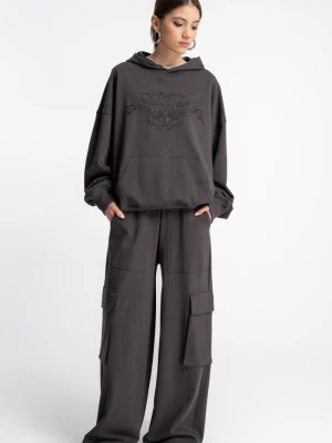 Ciemnoszare spodnie dresowe WIDE LEG Reporter
