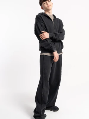 Ciemnoszare spodnie dresowe WIDE LEG z efektem sprania Reporter