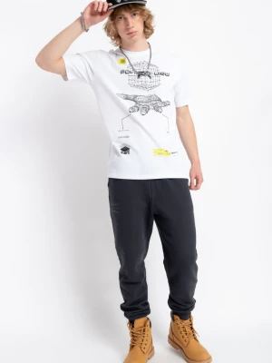 Ciemnoszare spodnie dresowe z minimalistycznym nadrukiem Reporter