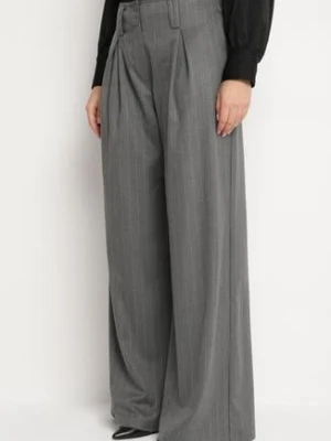 Ciemnoszare Spodnie Garniturowe z Wiskozą o Szerokim Kroju z Kieszeniami Filolena lefon