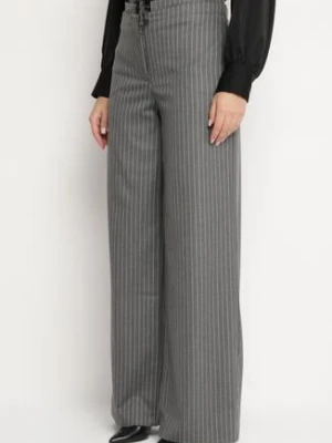 Ciemnoszare Spodnie Garniturowe z Wiskozą z Kieszeniami i Wiązaniem Sevitha lefon