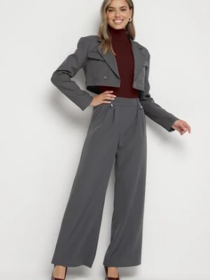 Ciemnoszare Spodnie o Fasonie Szerokich Dzwonów z Ozdobnymi Zakładkami w Talii Narimes lily rose